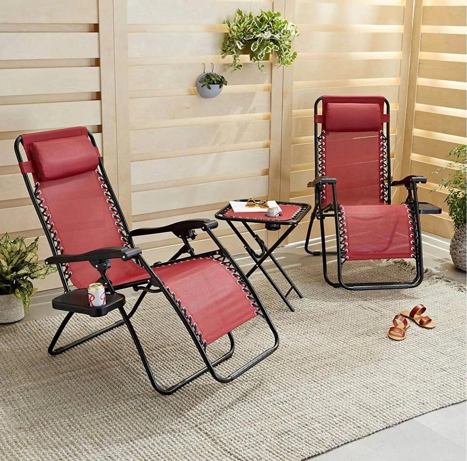 Amazon Basics Zero Gravity Chair with Side Table, Set of 4, Red
