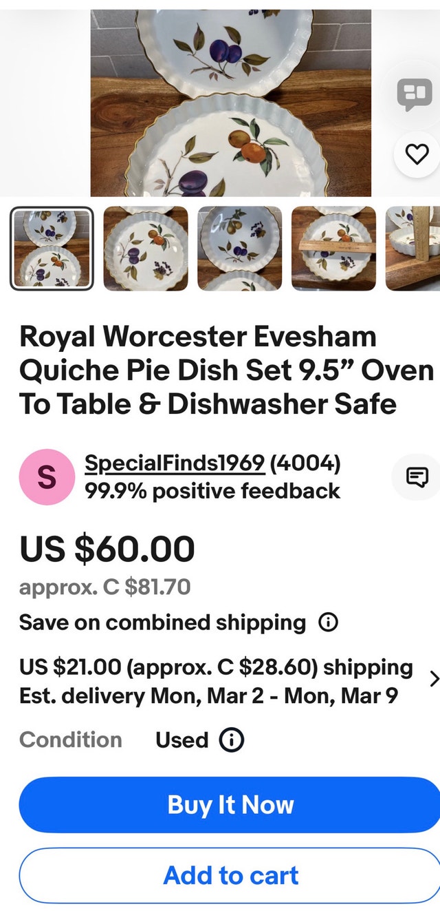 Reduced! Elegant Evesham 9 inch Gold Trim Quiche Dish - photo 5