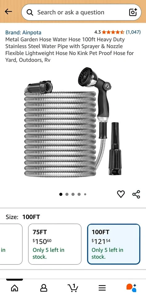 AINPOTA Metal Garden Hose 100ft