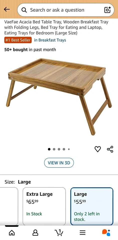 VaeFae Acacia Bed Table Tray, Wooden Breakfast Tray w/ Folding L