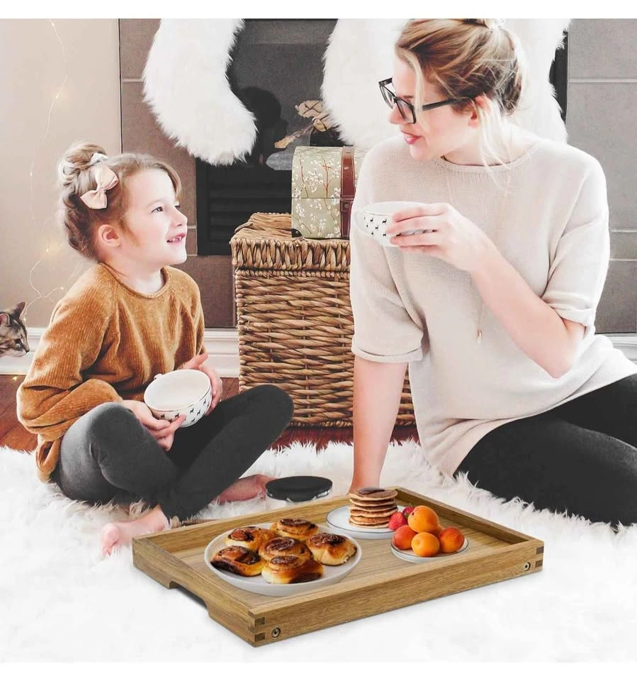 VaeFae Acacia Bed Table Tray, Wooden Breakfast Tray w/ Folding L - photo 2