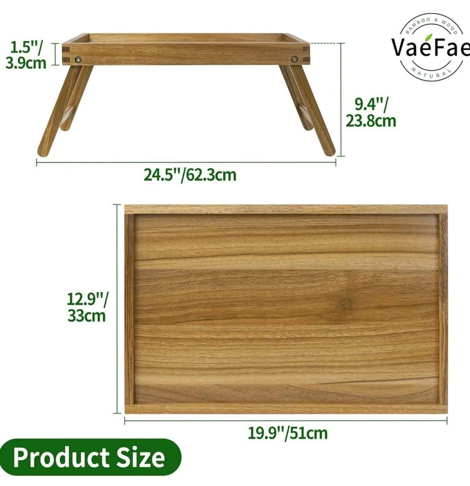 VaeFae Acacia Bed Table Tray, Wooden Breakfast Tray w/ Folding L - photo 3