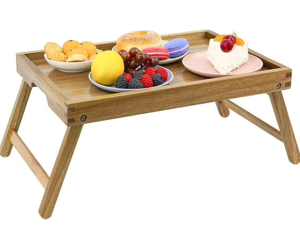 VaeFae Acacia Bed Table Tray, Wooden Breakfast Tray w/ Folding L - photo 4