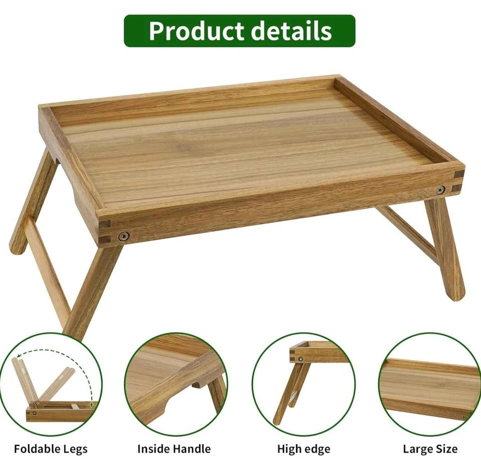 VaeFae Acacia Bed Table Tray, Wooden Breakfast Tray w/ Folding L - photo 5