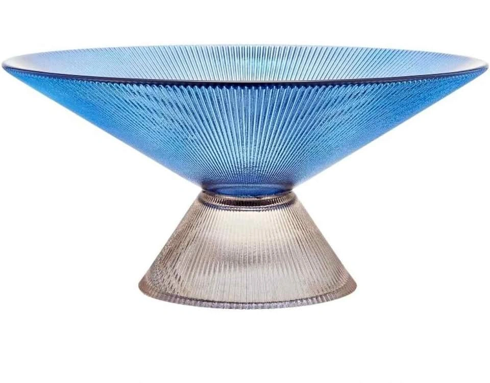 SPRINGBOW Fruit Bowl - 10" Blue Glass Decorative Bowl