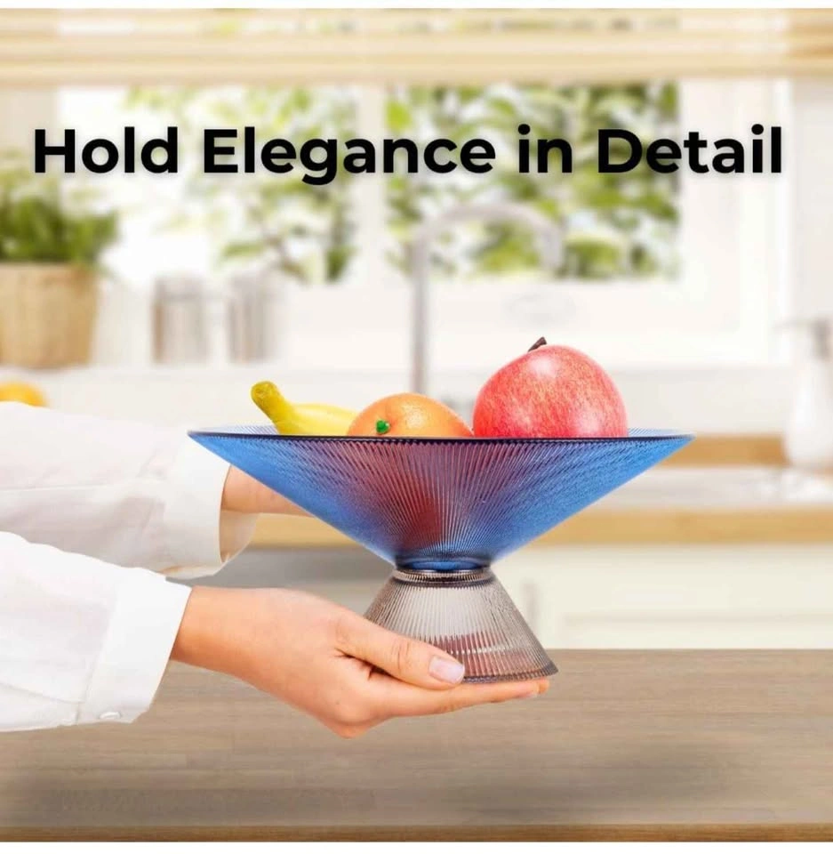 SPRINGBOW Fruit Bowl - 10" Blue Glass Decorative Bowl - photo 2
