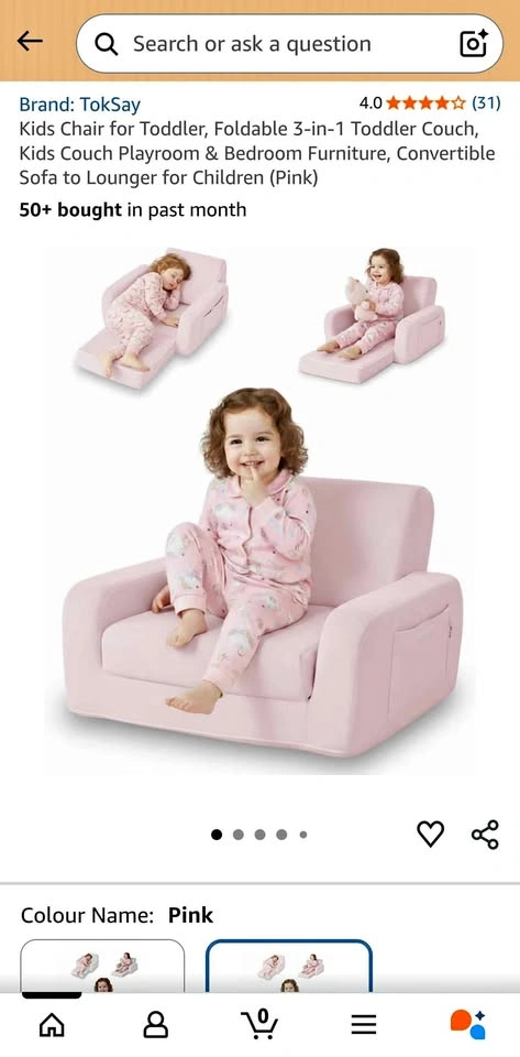 NEW TokSay Pink 3-in-1 Foldable Toddler Couch Lounger