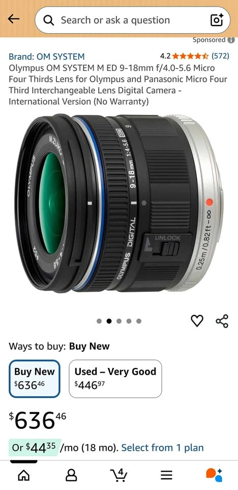 Olympus M.Zuiko 9-18mm f/4-5.6 ED Ultra-Wide MFT Lens
