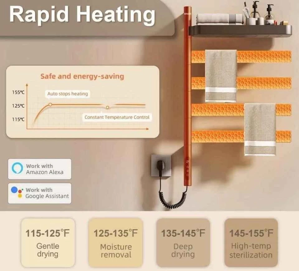 Smart Heated Towel Rack WiFi Alexa Google Assistant - photo 5