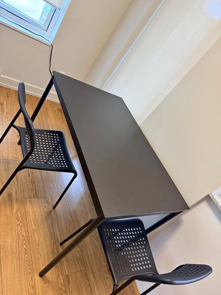 IKEA Dark Dining Table + 2 Black Chairs