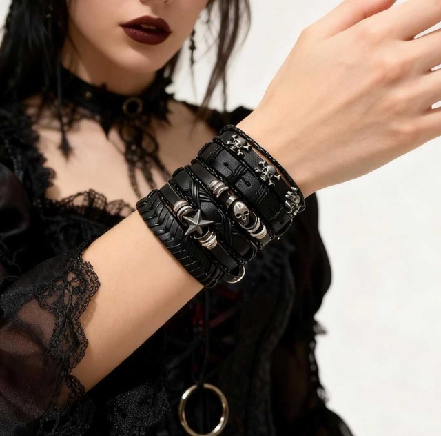 Goth/Punk Leather Cuff Bracelets - photo 5