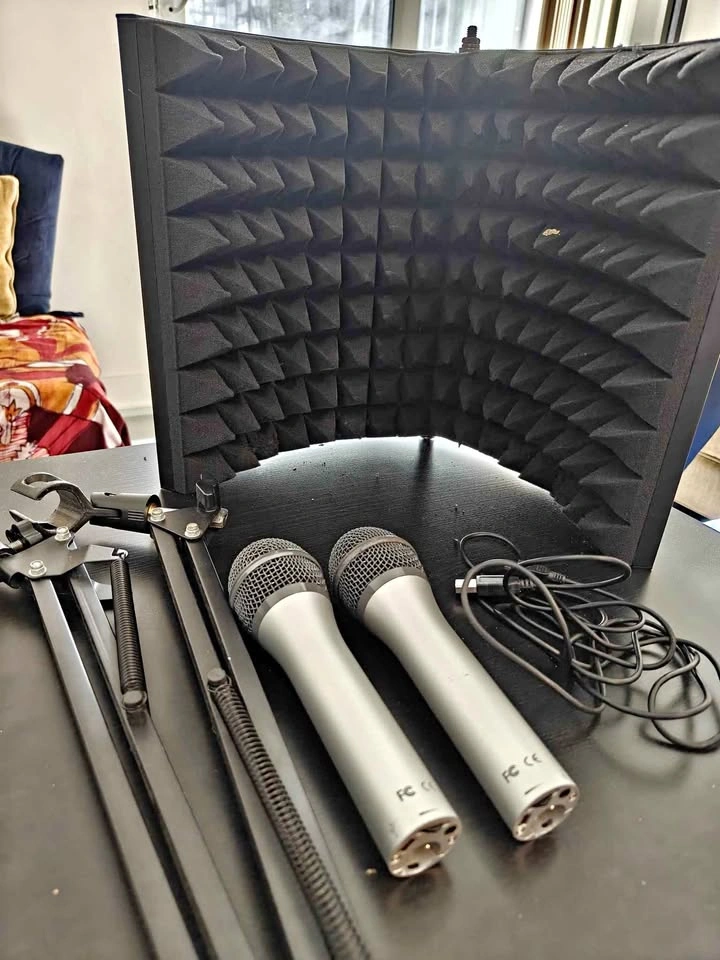 Mic + Mic Table Stand + Sound proof box for Podcastors