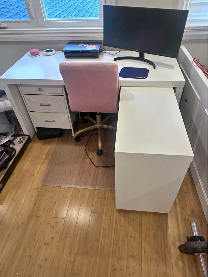 IKEA L shape computer desk retractable and chair