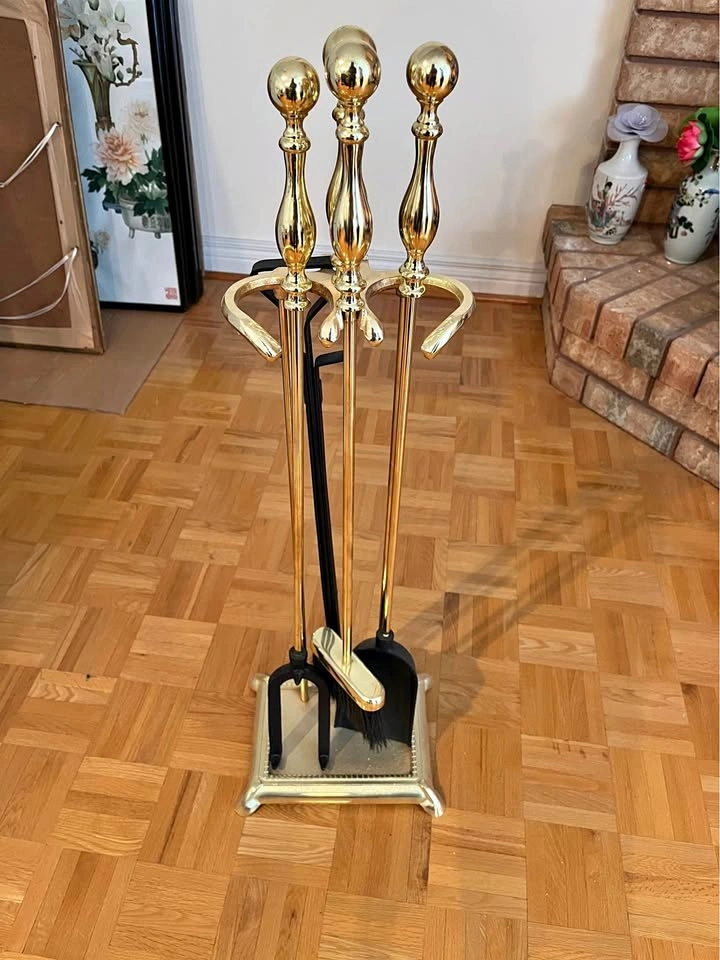 Brass Fireplace Tool Set with Stand