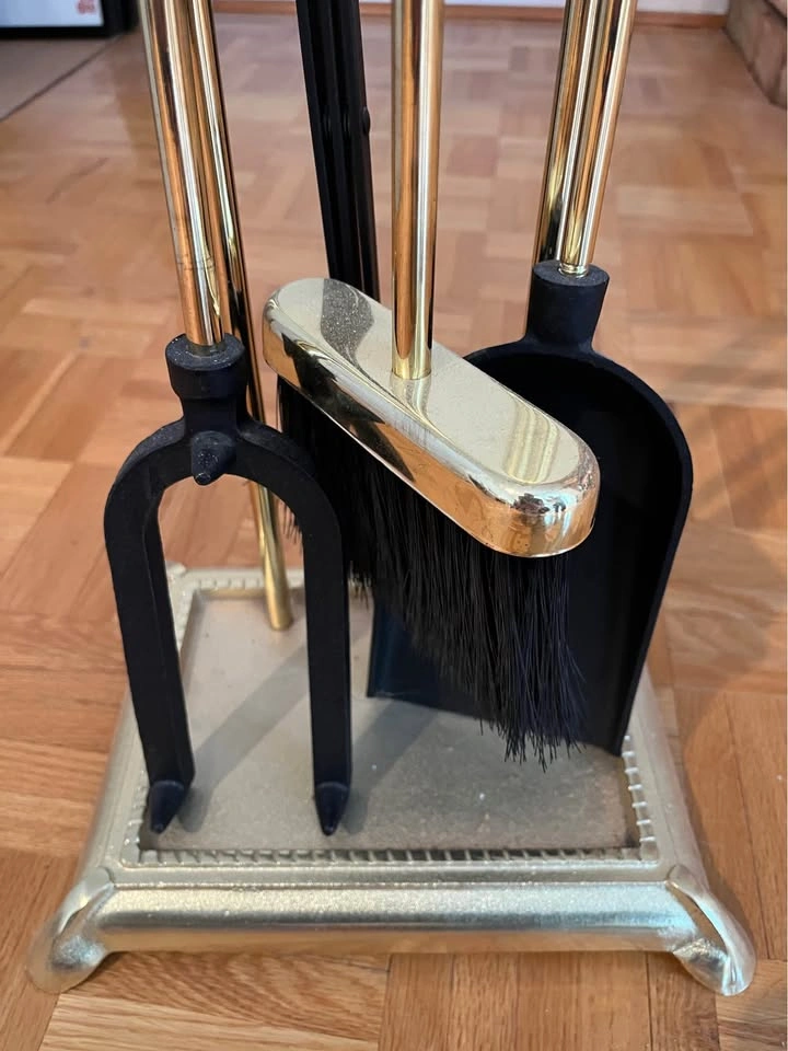 Brass Fireplace Tool Set with Stand - photo 2