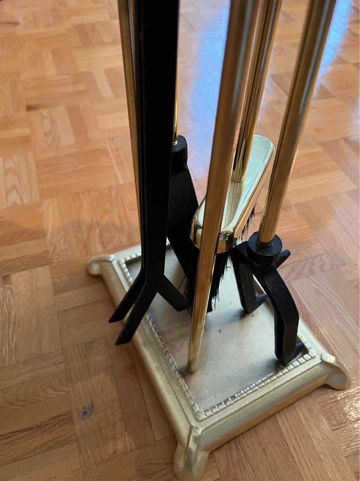 Brass Fireplace Tool Set with Stand - photo 3