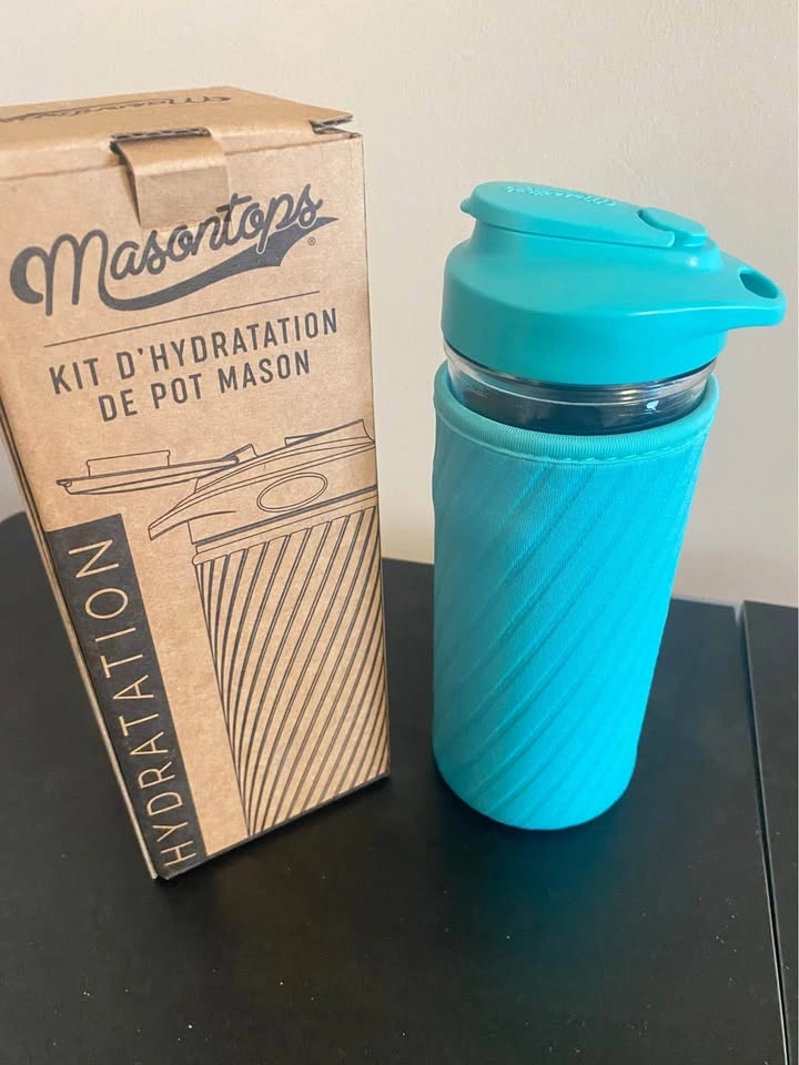 MASONTOPS Glass Water Bottle w/ Turquoise Neoprene Sleeve - photo 2