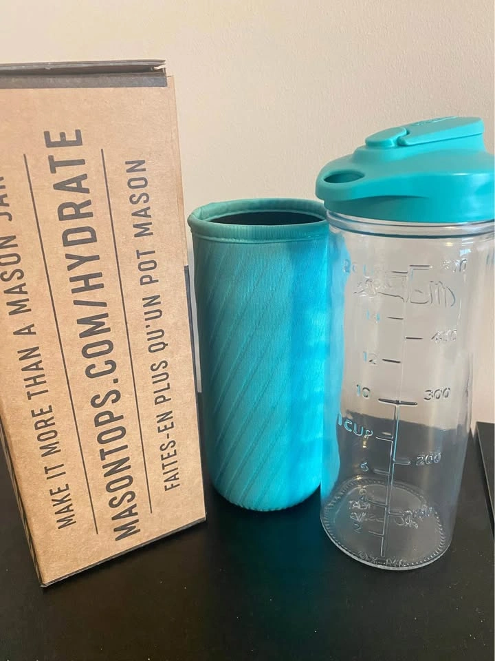 MASONTOPS Glass Water Bottle w/ Turquoise Neoprene Sleeve - photo 3