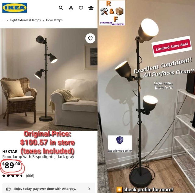 ✳️ Excellent Condition GrEY IkeaHEKTAR FloorLightPost + 3 Bulbs