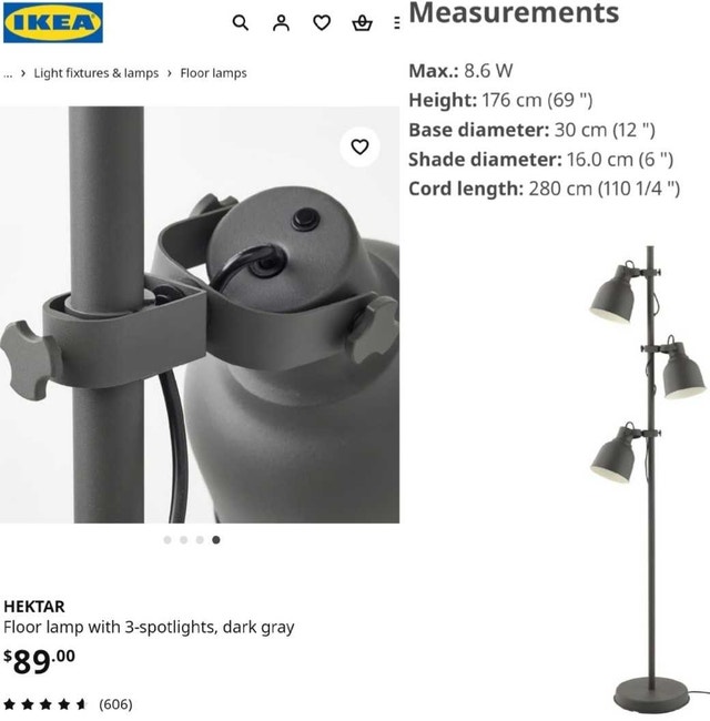 ✳️ Excellent Condition GrEY IkeaHEKTAR FloorLightPost + 3 Bulbs - photo 5