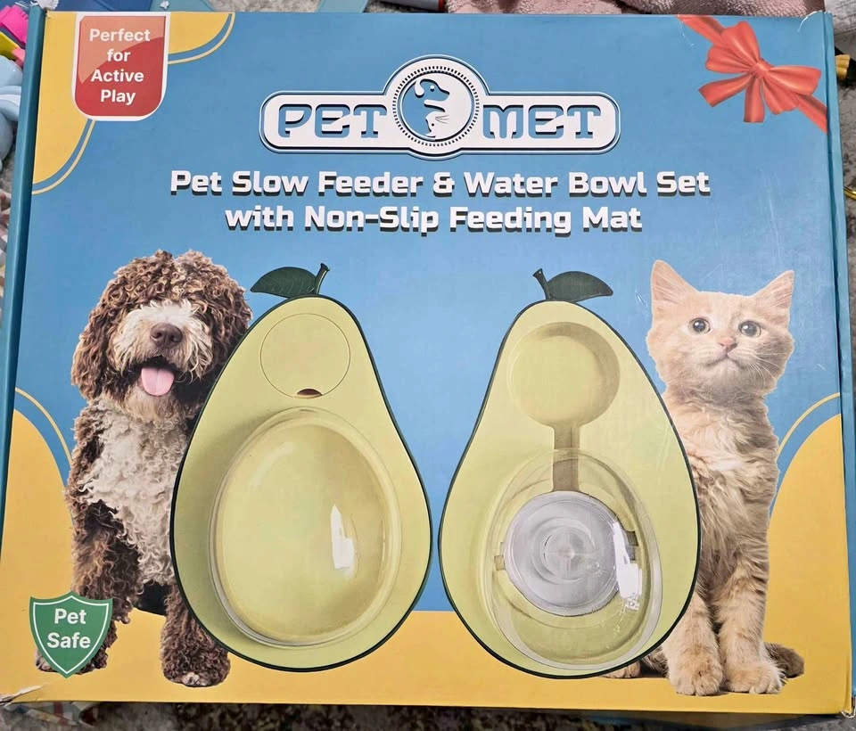 🐶 Pet Slow Feeder & Water Bowl Set + Non-Slip Mat (NEW) 🐱