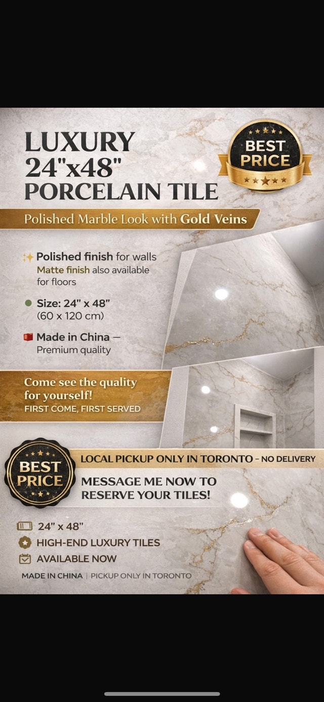 Luxury 24x48 Porcelain Tile – Polished Marble Look gold veins