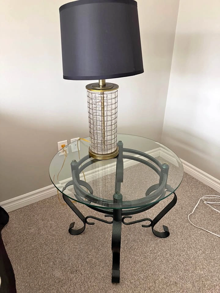 2 Glass End Tables with Lamps