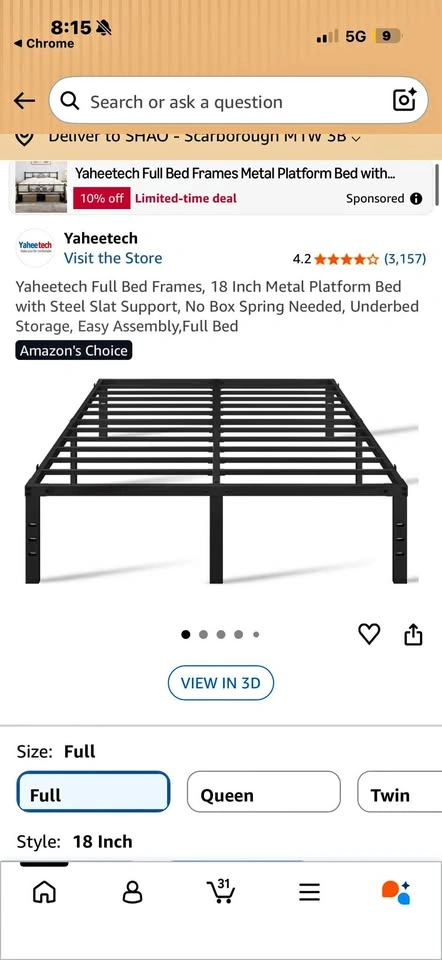 Yaheetech Full Bed Frame Metal Platform Bed