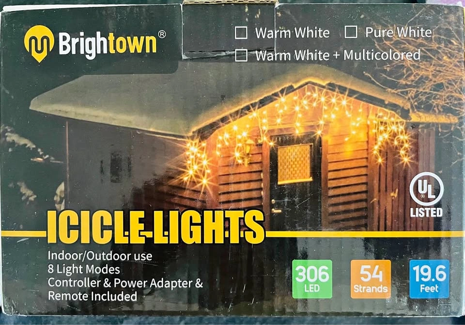 306 LED Icicle Lights - 20ft Outdoor/Indoor with Remote - Brand