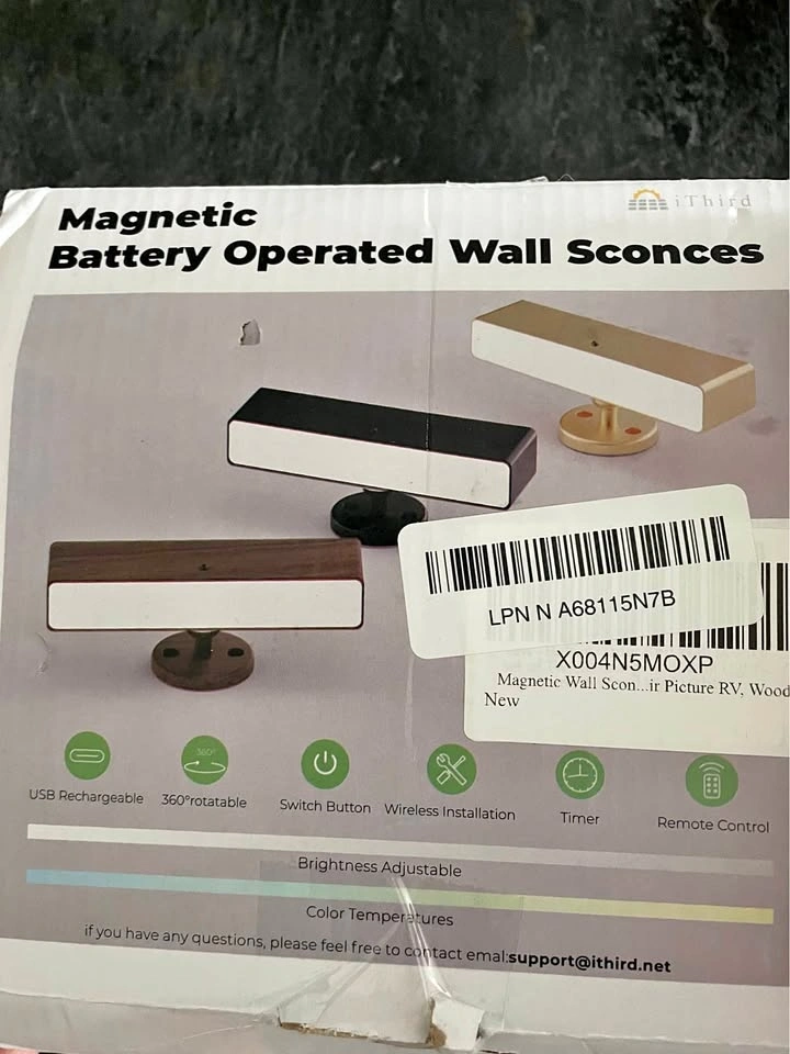 Magnetic Battery Operated Wall Sconce - Wood Finish (New/Open Bo