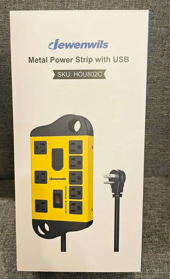 NEW Dewenwils Heavy Duty Metal Power Strip - 8 Outlets + 2 USB