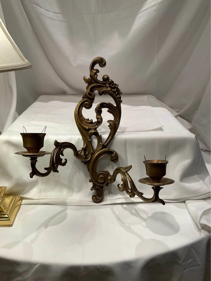 Vintage Rococo CAST BRASS Double Arm Wall Scone - photo 2