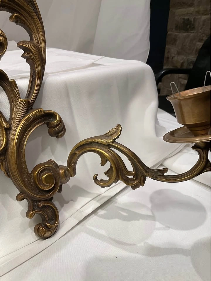 Vintage Rococo CAST BRASS Double Arm Wall Scone - photo 3