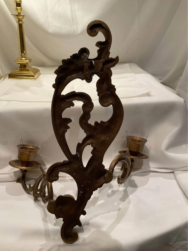 Vintage Rococo CAST BRASS Double Arm Wall Scone - photo 5