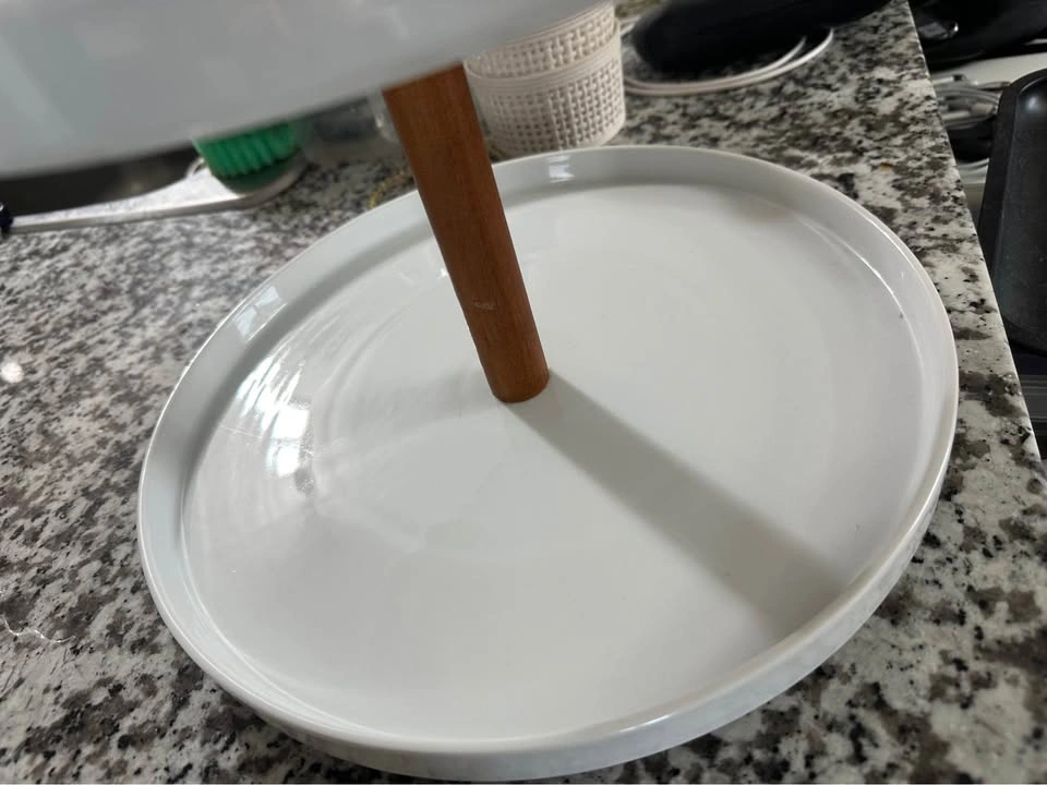 White 2-Tier Serving Tray with Wood Handle - photo 2