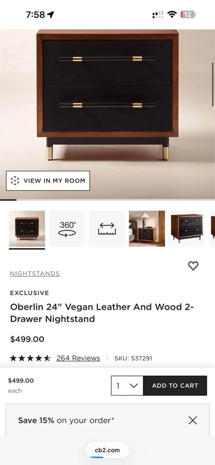 🔥 CB2 Oberlin 24” Nightstand – Like New – Modern Luxury 🔥 - photo 2