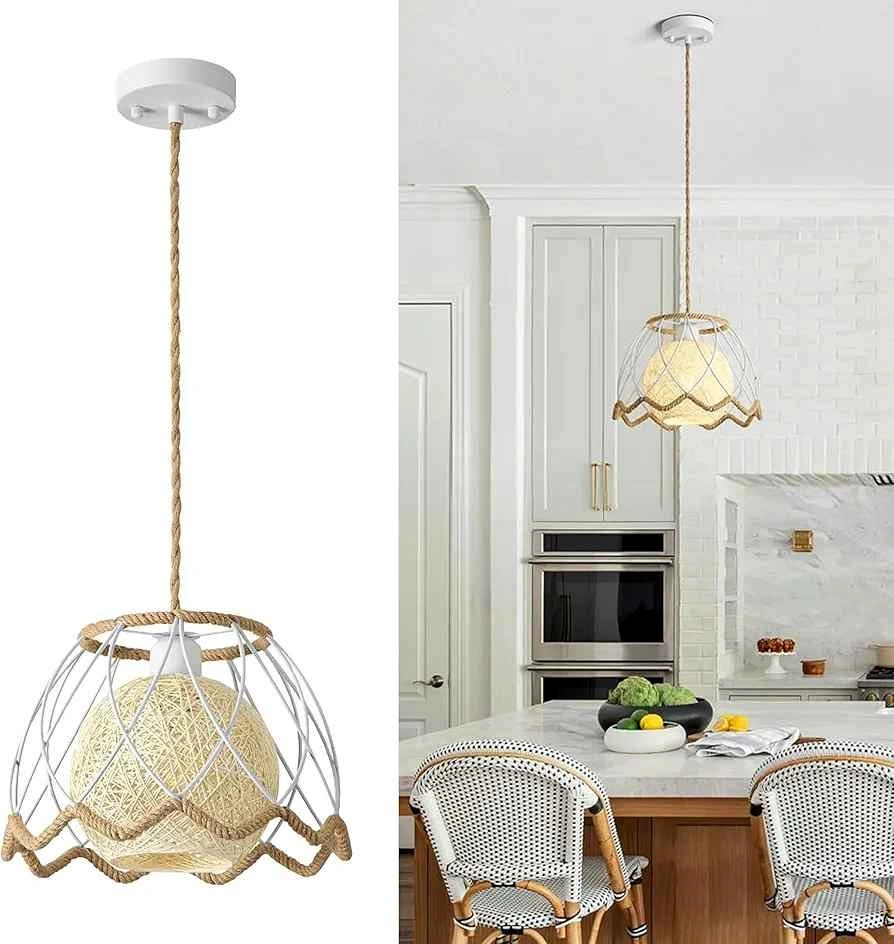 Rattan Pendant Light, Plug in Chandelier
