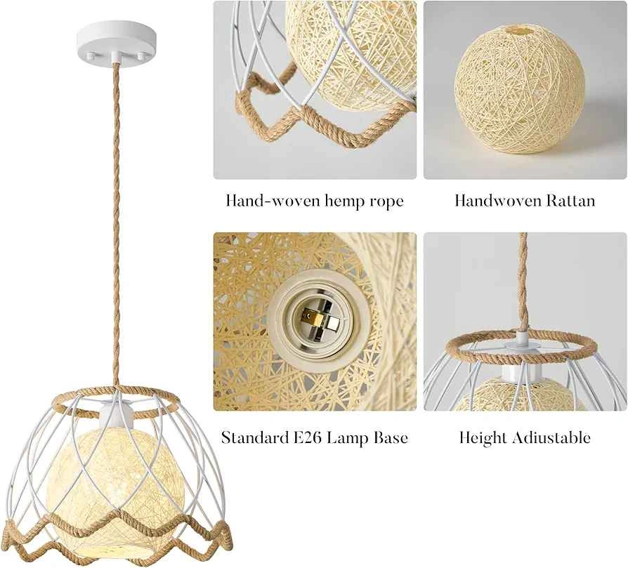 Rattan Pendant Light, Plug in Chandelier - photo 2