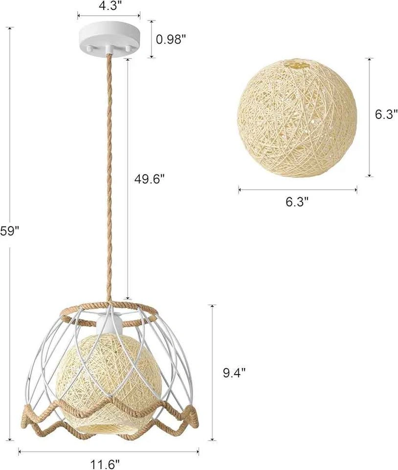Rattan Pendant Light, Plug in Chandelier - photo 3