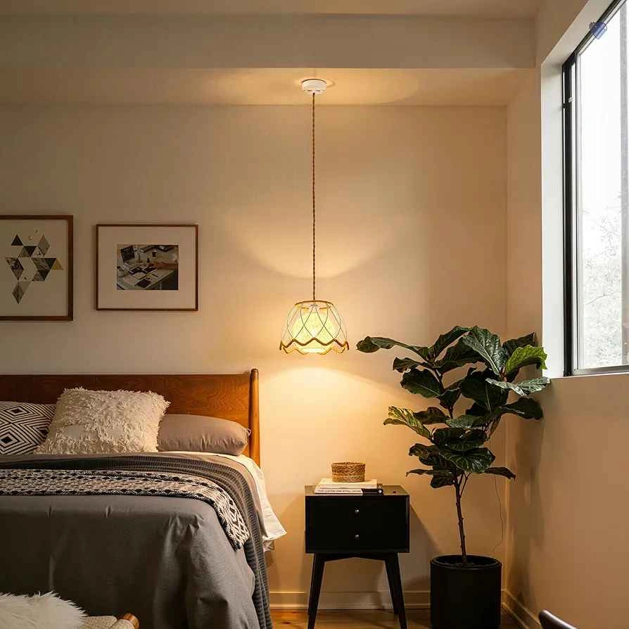 Rattan Pendant Light, Plug in Chandelier - photo 5
