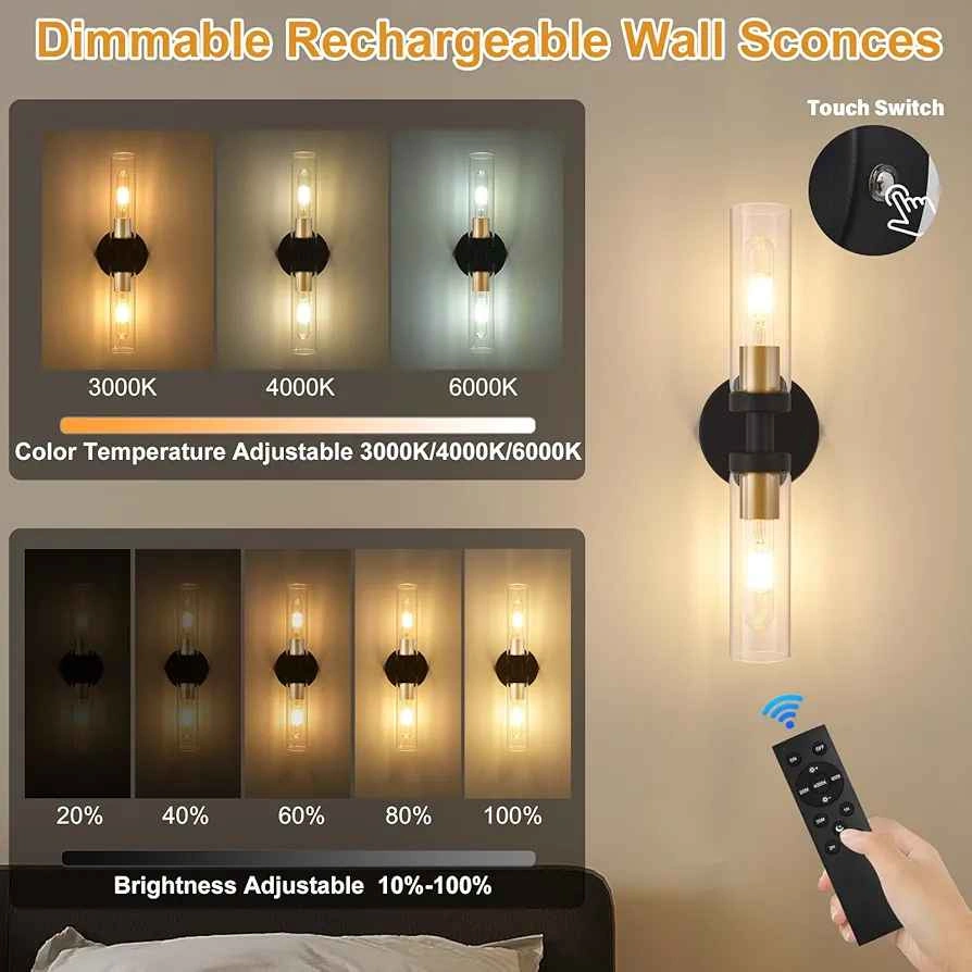 Battery Operated Wall Sconces Set of 2 - photo 2