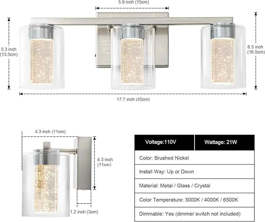 SineRise 3-Light Brushed Nickel Vanity Light - photo 2