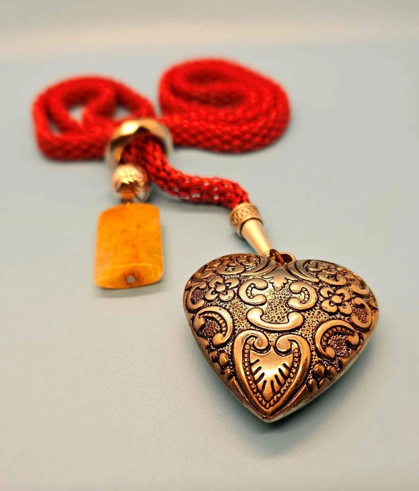 Handmade Tie Style Necklace - Heart Pendant