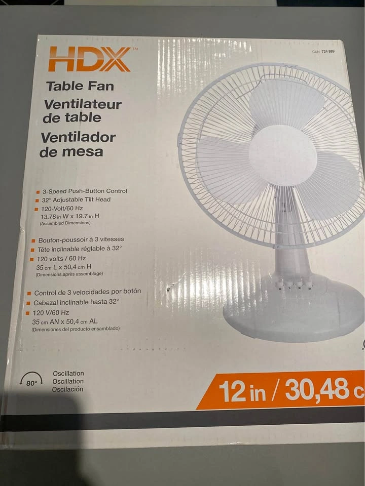 HDX 12 inch Oscillating 3-Speed Table Fan