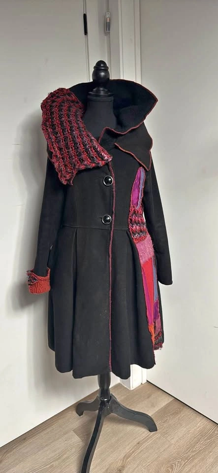 Unique Patchwork Black Long Fairy Wizard Festival Coat (whimsica