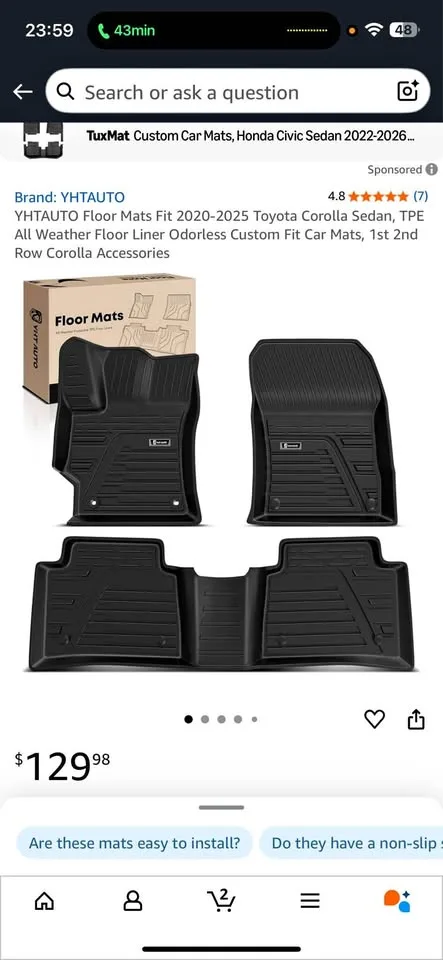 Toyota Corolla Floor Mats – Brand New thumbnail