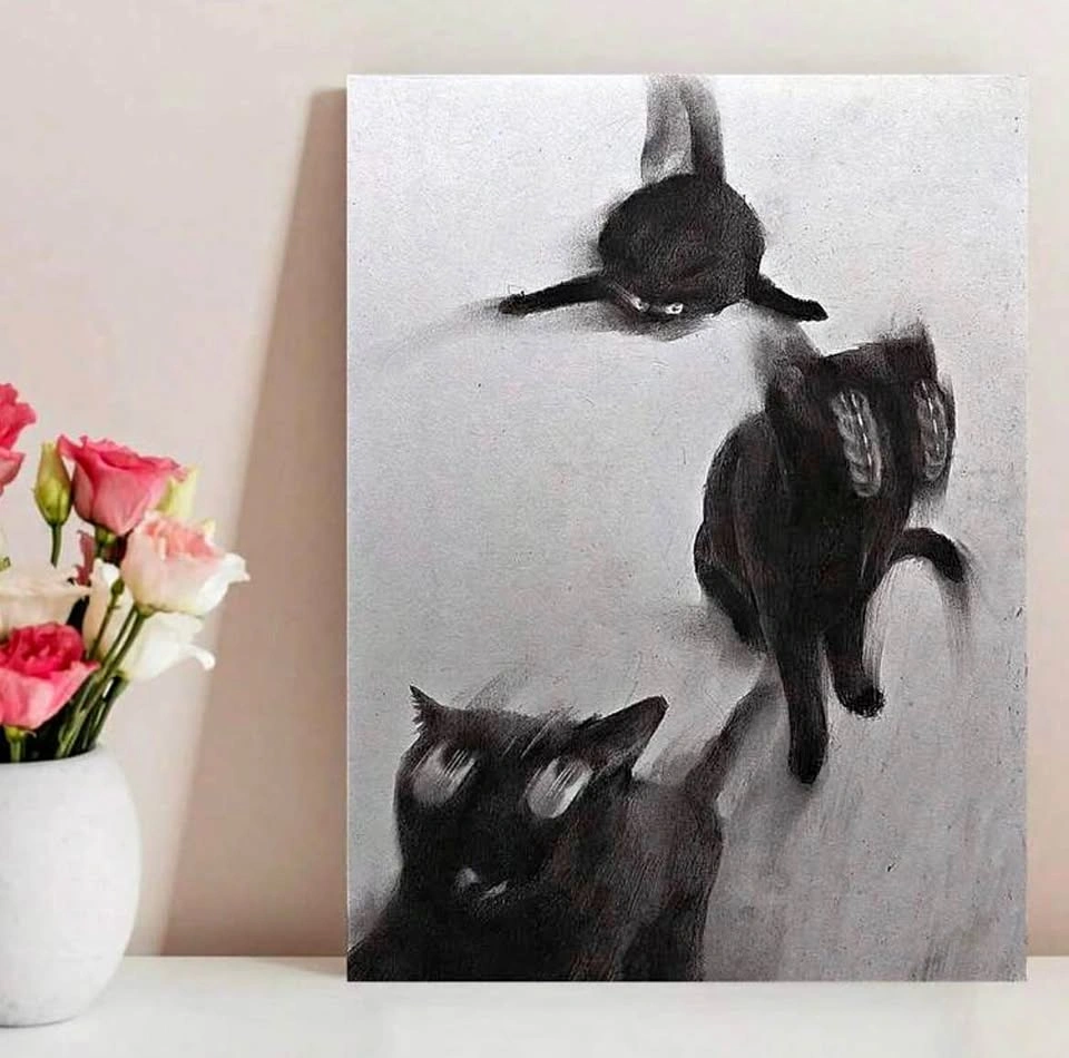 Black Cat Hazy Wall Art Poster