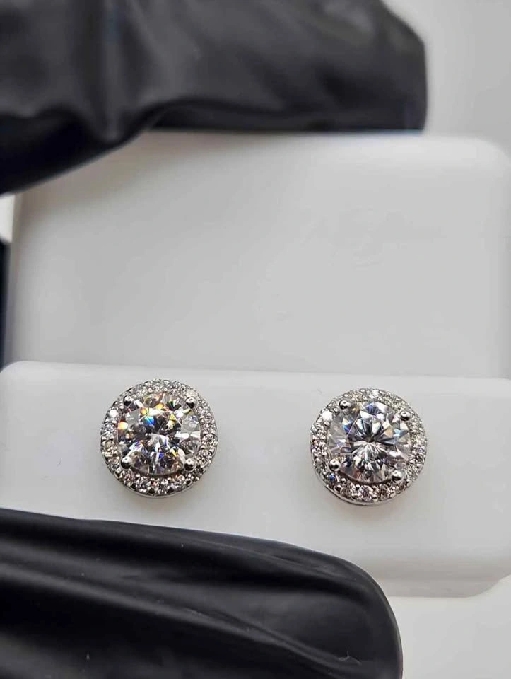 NEW Unisex GRA Moissanite Halo Stud Earrings Passes Diamond Test - photo 3
