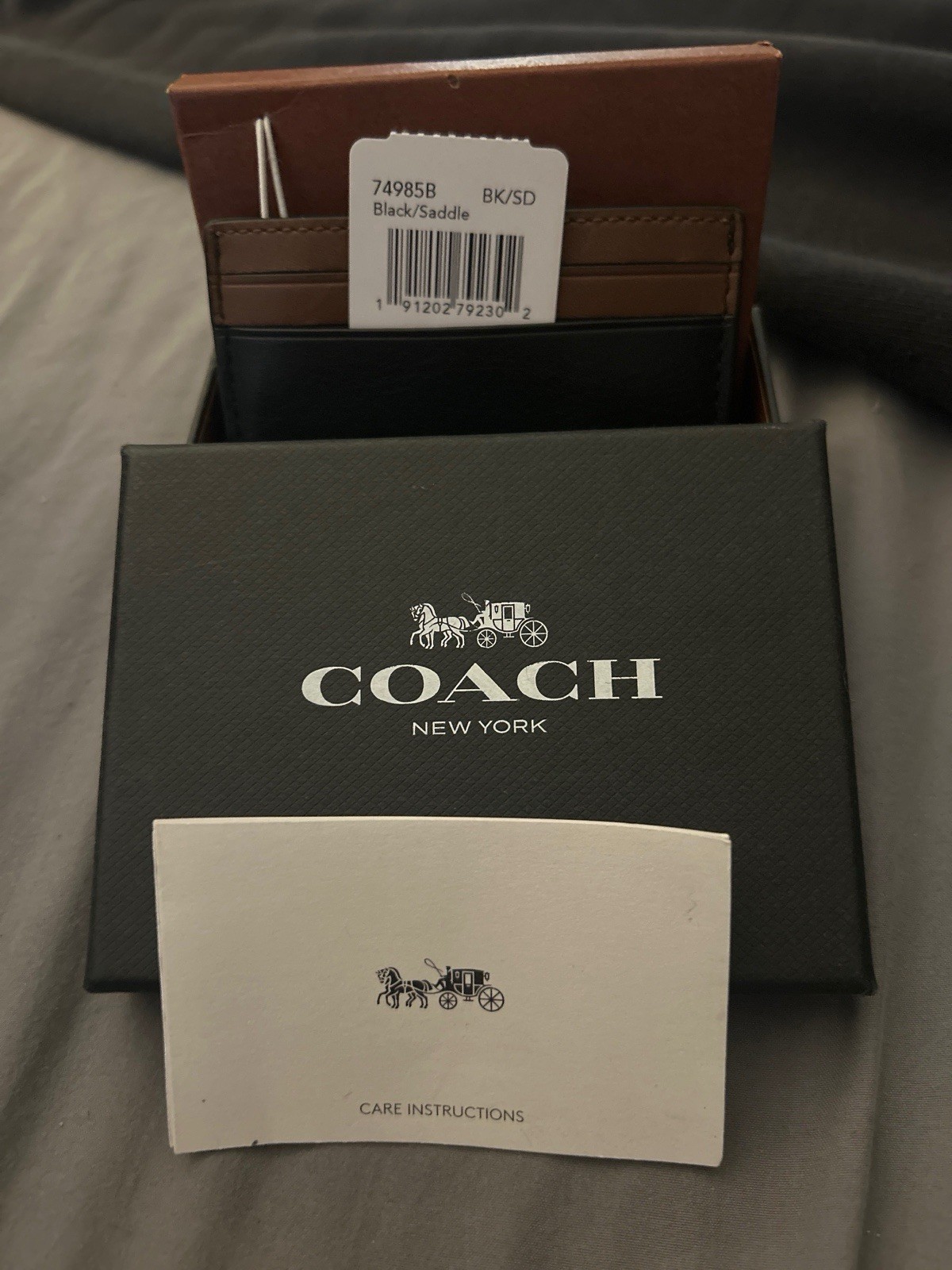 New Coach Men’s Slim Card Case Wallet - Black/Saddle Leather