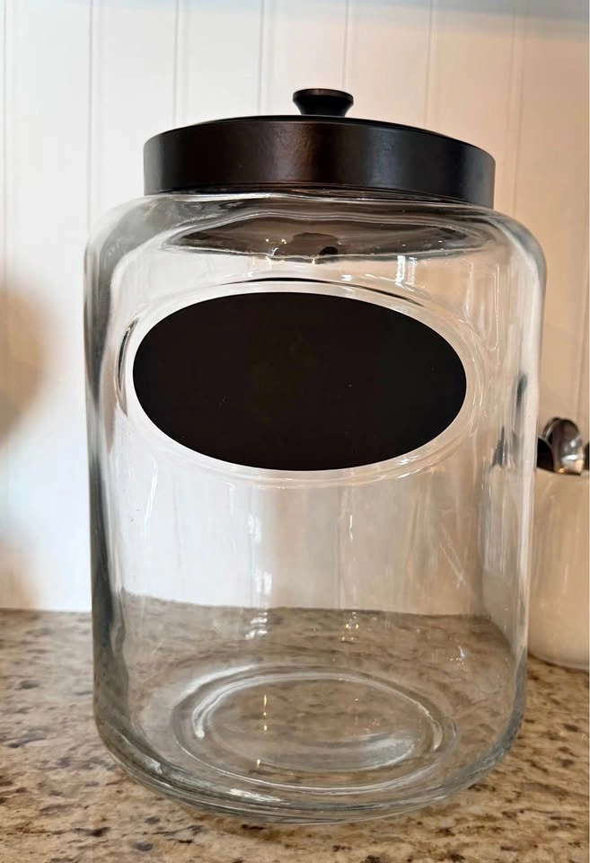 Glass Canister with Chalkboard Label and Black Lid